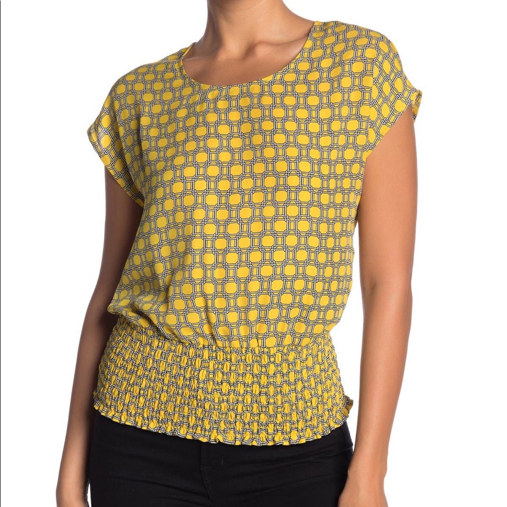 Pleione | Gathered waist cap sleeve blouse XL